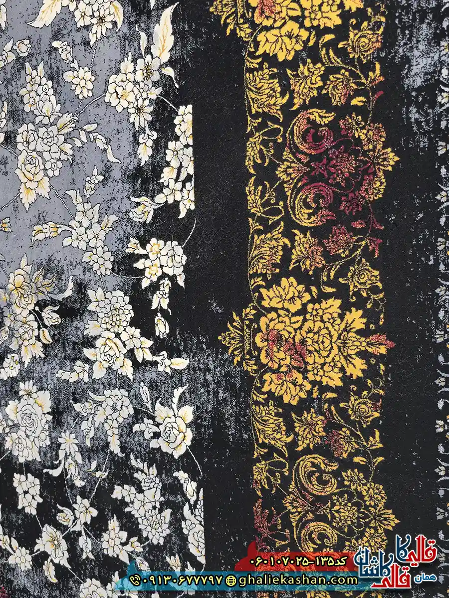 فرش طلاکوب وینتیج 700 شانه طرح افشان سپیده رنگ سرمه ای قرمز کاشان نزدیک