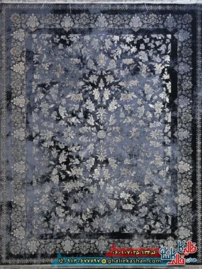 فرش طلاکوب وینتیج 700 شانه طرح افشان سپیده رنگ طوسی دودی کاشان