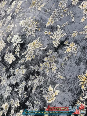 فرش طلاکوب وینتیج 700 شانه طرح افشان سپیده رنگ طوسی دودی کاشان نزدیک 2