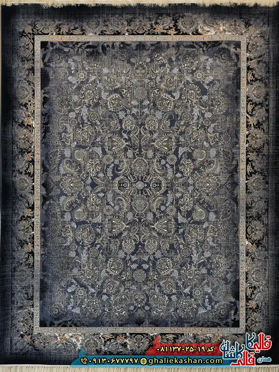 فرش طلاکوب وینتیج 700 شانه طرح افشان کیمیا رنگ سرمه ای کاشان اصلی فرش طلاکوب وینتیج 700 شانه طرح افشان کیمیا رنگ سرمه ای کاشان اصلی