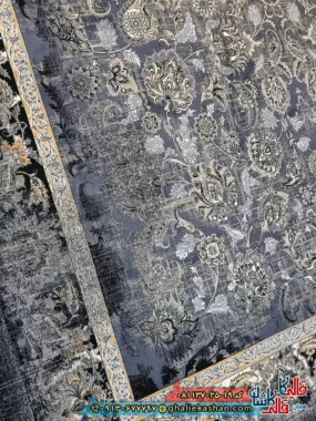 فرش طلاکوب وینتیج 700 شانه طرح افشان کیمیا رنگ سرمه ای کاشان نزدیک