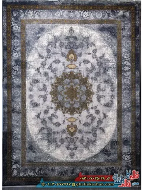 فرش طلاکوب وینتیج 700 شانه طرح ویکتوریا رنگ طوسی نقره ای کاشان