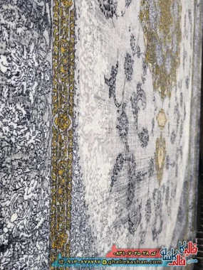 فرش طلاکوب وینتیج 700 شانه طرح ویکتوریا رنگ طوسی نقره ای کاشان نزدیک