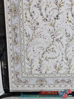 فرش لایت 1200 شانه طرح افشان آیکان رنگ طوسی سیلور کاشان حاشیه