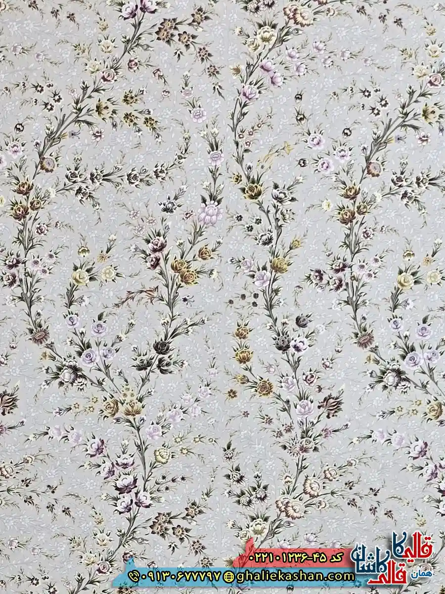 فرش لایت 1200 شانه طرح افشان آیکان رنگ طوسی سیلور کاشان زمینه