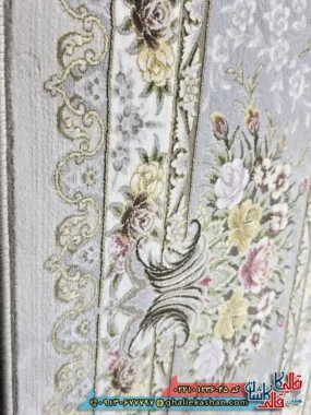 فرش لایت 1200 شانه طرح افشان آیکان رنگ طوسی سیلور کاشان نزدیک