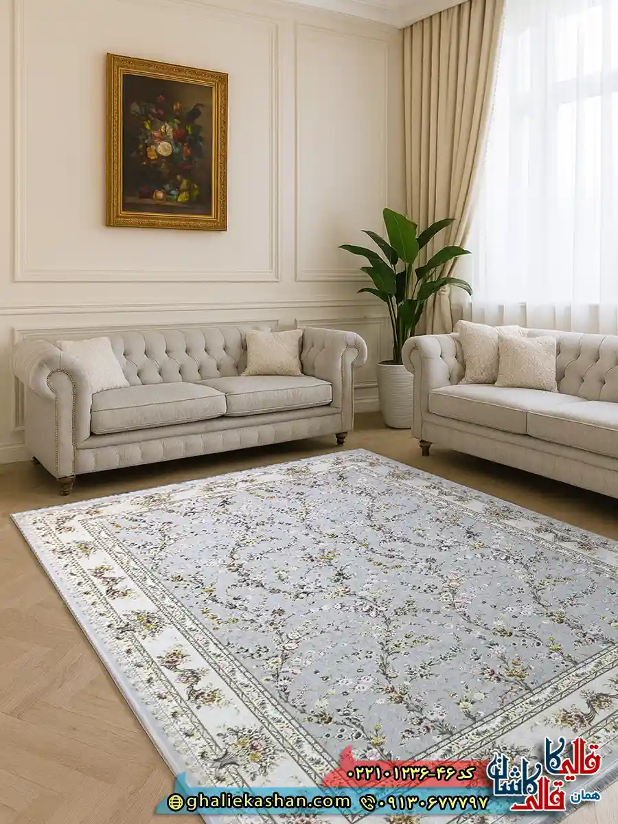 فرش لایت 1200 شانه طرح افشان آیکان رنگ طوسی کاشان دکوراسیون فرش لایت 1200 شانه طرح افشان آیکان رنگ طوسی کاشان دکوراسیون