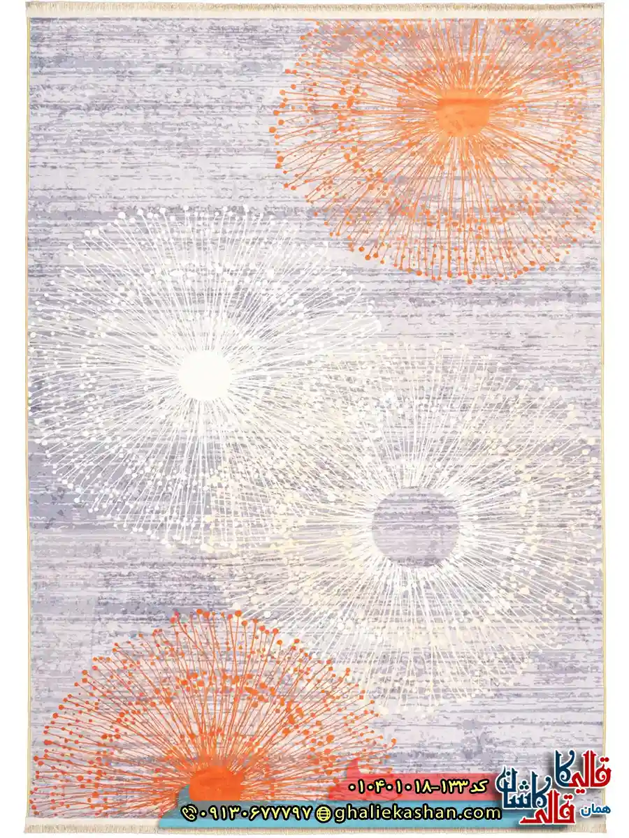 فرش مدرن 1000 شانه طرح افشان قاصدک زمینه طوسی کاشان اصلی