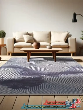 فرش مدرن 1000 شانه طرح افشان هزار توی خطی زمینه سیاه سفید کاشان