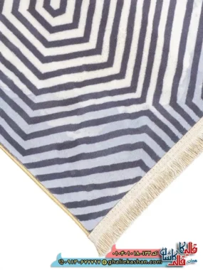 فرش مدرن 1000 شانه طرح افشان هزار توی خطی زمینه سیاه سفید کاشان نزدیک 2