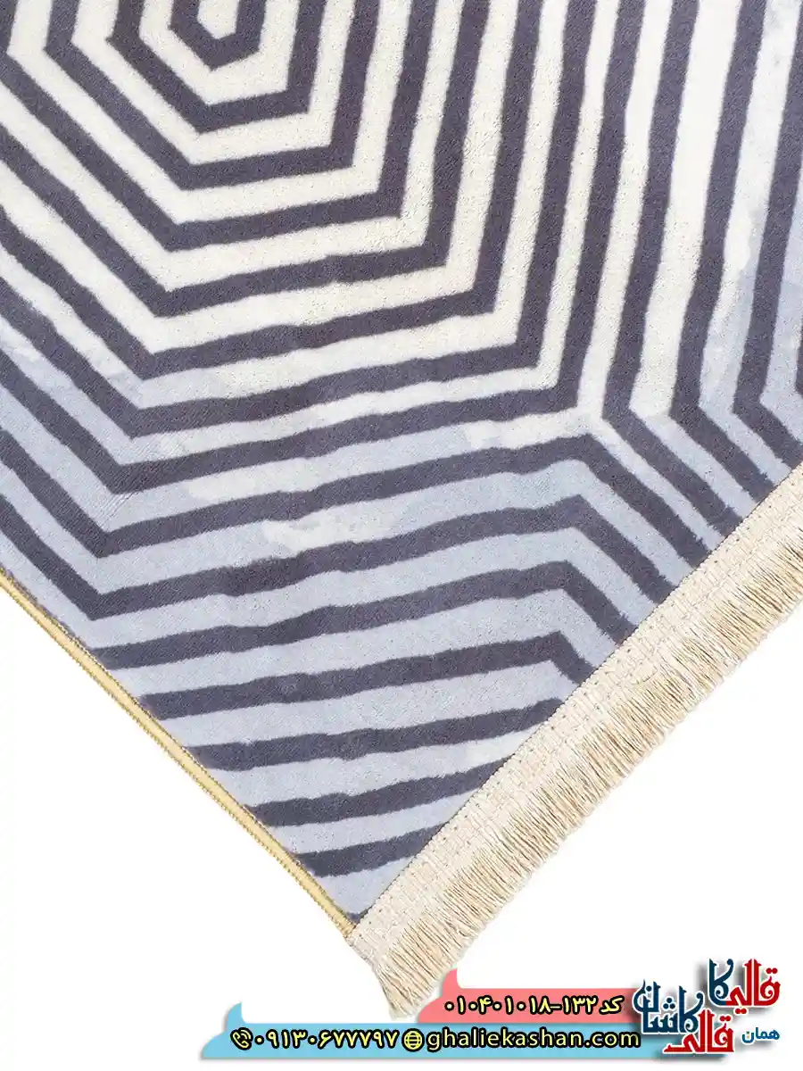 فرش مدرن 1000 شانه طرح افشان هزار توی خطی زمینه سیاه سفید کاشان نزدیک 2