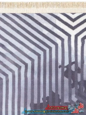 فرش مدرن 1000 شانه طرح افشان هزار توی خطی زمینه سیاه سفید کاشان نزدیک 3