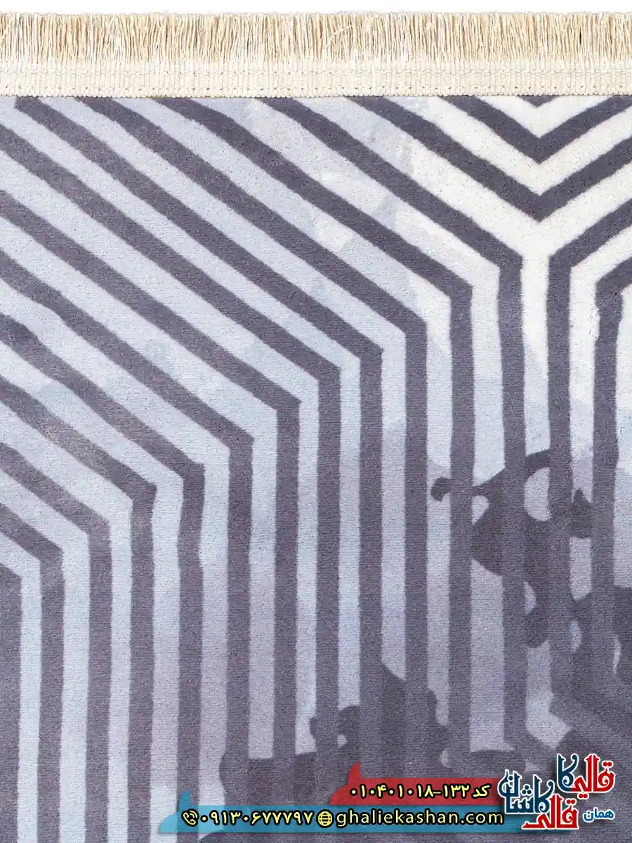 فرش مدرن 1000 شانه طرح افشان هزار توی خطی زمینه سیاه سفید کاشان نزدیک 3