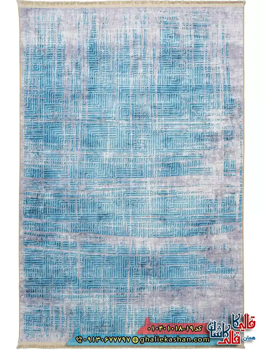 فرش مدرن 1000 شانه طرح خطوط شهری زمینه طوسی آبی کاشان اصلی