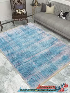 فرش مدرن 1000 شانه طرح خطوط شهری زمینه طوسی آبی کاشان