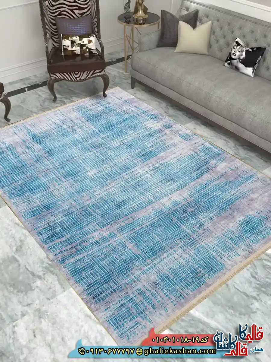 فرش مدرن 1000 شانه طرح خطوط شهری زمینه طوسی آبی کاشان دکوراسیون فرش مدرن 1000 شانه طرح خطوط شهری زمینه طوسی آبی کاشان دکوراسیون