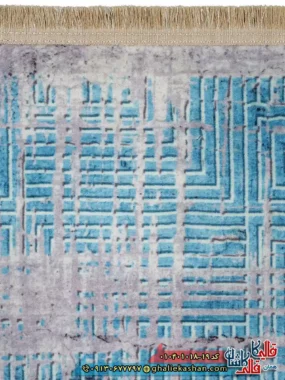 فرش مدرن 1000 شانه طرح خطوط شهری زمینه طوسی آبی کاشان نزدیک 2