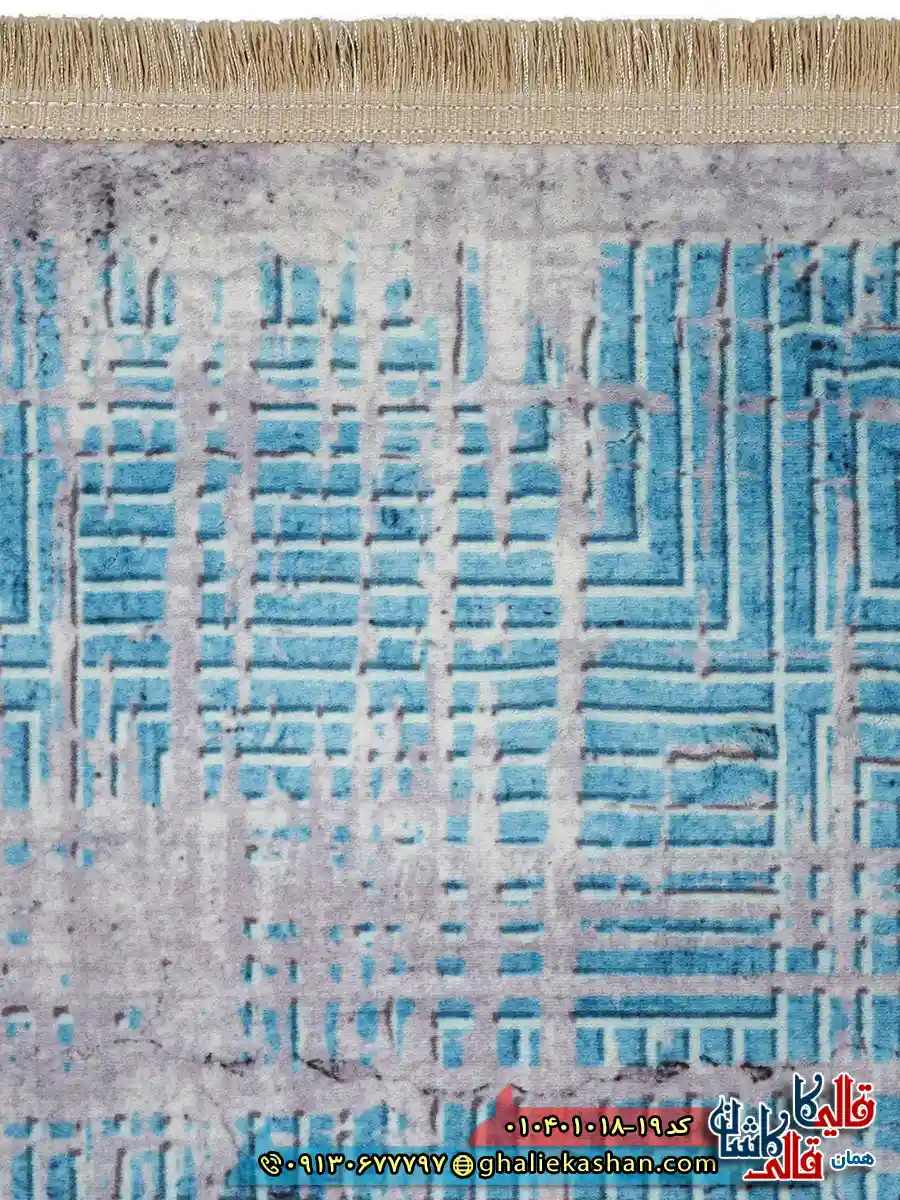 فرش مدرن 1000 شانه طرح خطوط شهری زمینه طوسی آبی کاشان نزدیک 2