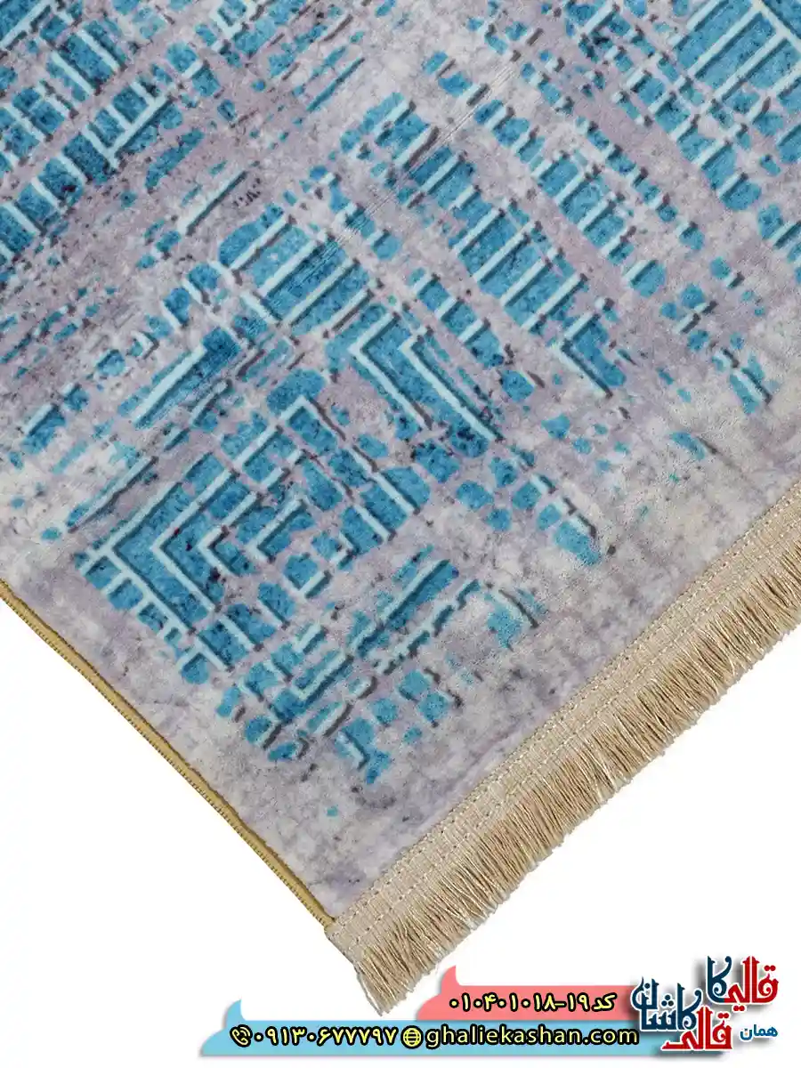 فرش مدرن 1000 شانه طرح خطوط شهری زمینه طوسی آبی کاشان نزدیک 3