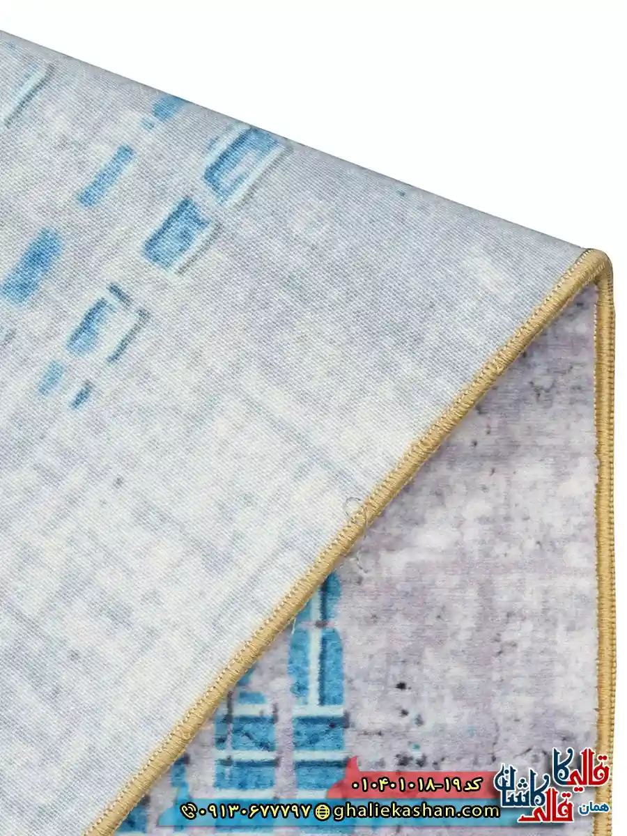 فرش مدرن 1000 شانه طرح خطوط شهری زمینه طوسی آبی کاشان نزدیک 4