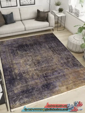 فرش مدرن وینتیج 1000 شانه طرح افشان قلم کار زمینه طوسی کاشان