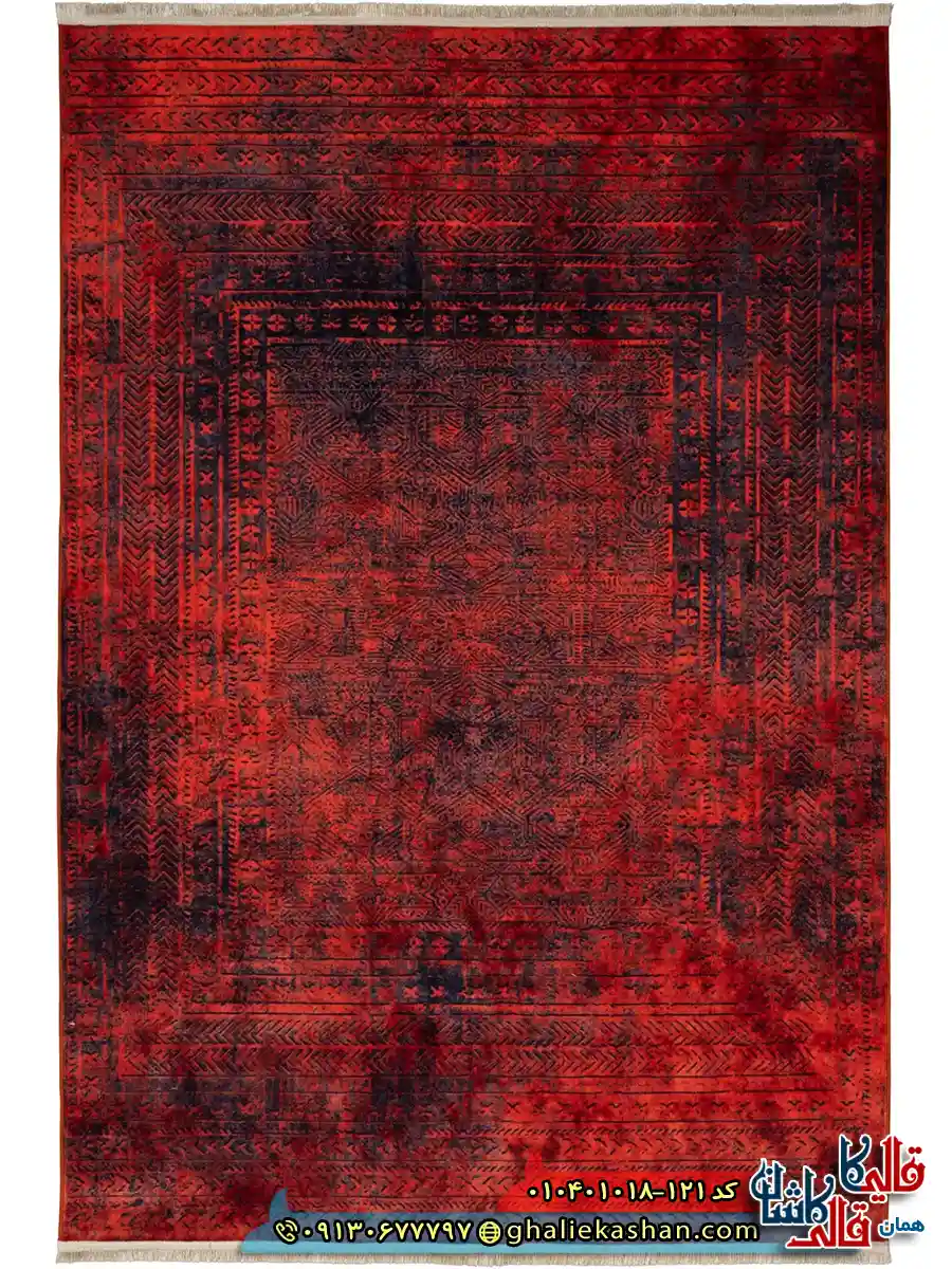 فرش مدرن وینتیج 1000 شانه طرح افشان قلم کار زمینه قرمز کاشان اصلی