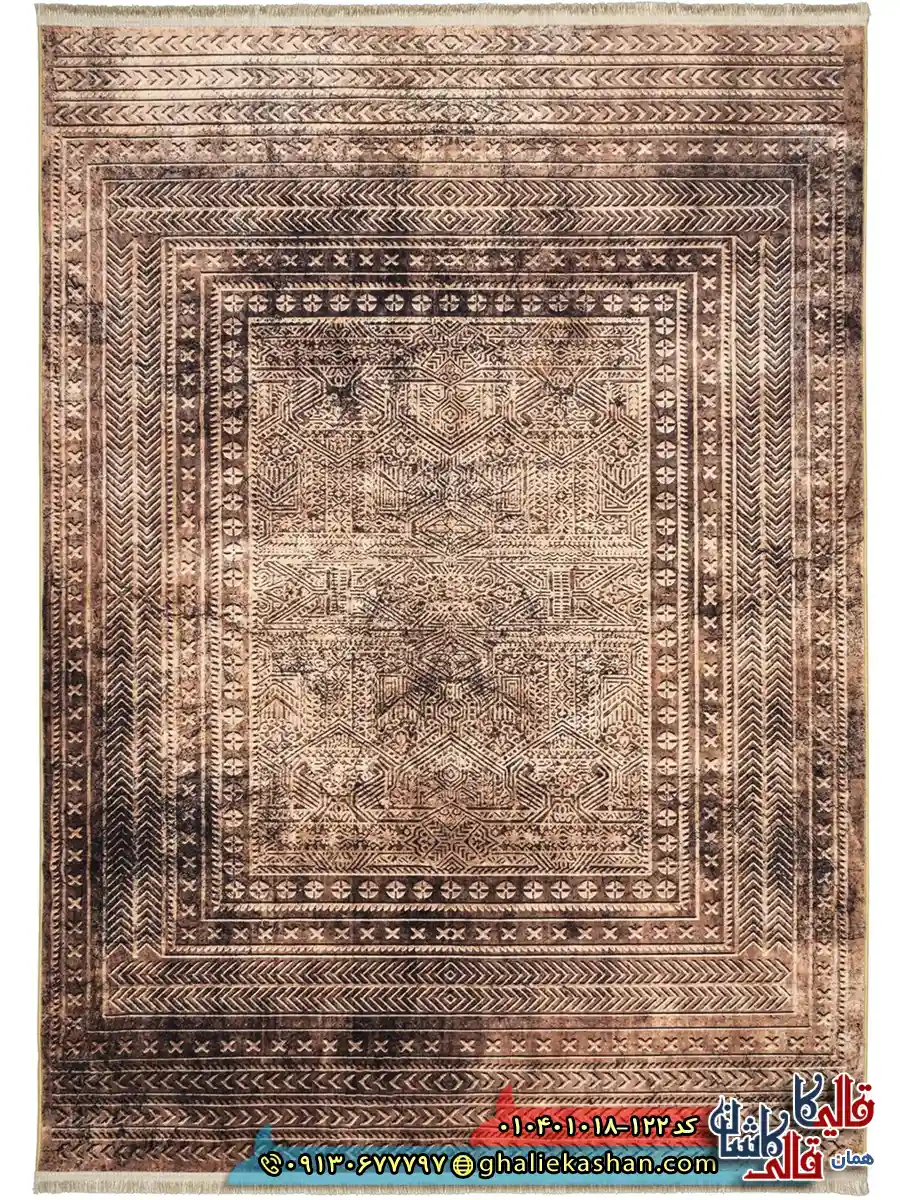 فرش مدرن وینتیج 1000 شانه طرح افشان قلم کار زمینه قهوه ای نسکافه ای کاشان اصلی