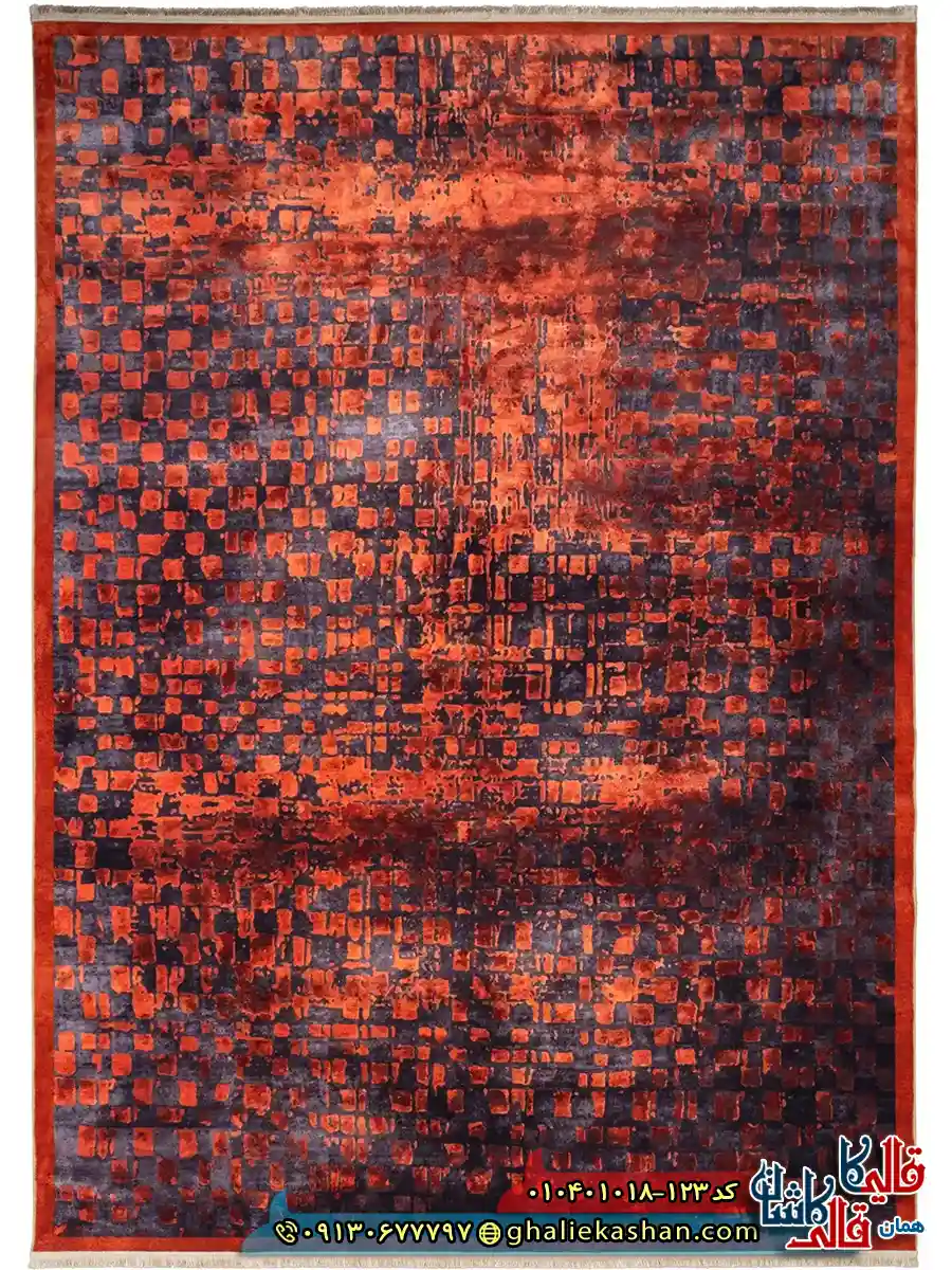 فرش مدرن وینتیج 1000 شانه طرح افشان ماتریکس زمینه قرمز آجری کاشان اصلی