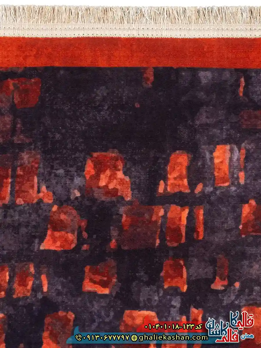 فرش مدرن وینتیج 1000 شانه طرح افشان ماتریکس زمینه قرمز آجری کاشان نزدیک