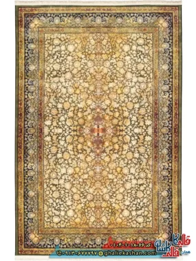 فرش وینتیج 1000 شانه طرح افشان شاه گل زمینه سبز طلایی کاشان اصلی