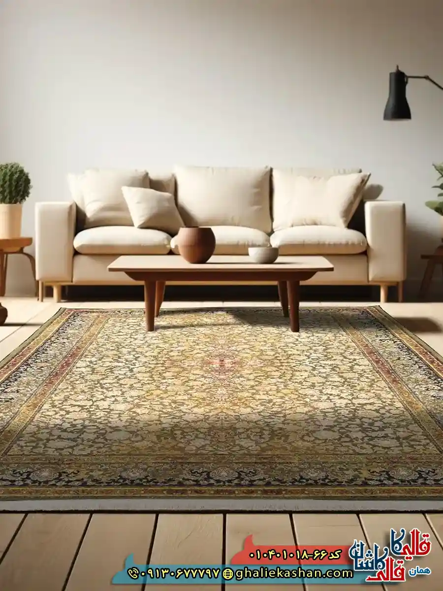 فرش وینتیج 1000 شانه طرح افشان شاه گل زمینه سبز طلایی کاشان دکوراسیون فرش وینتیج 1000 شانه طرح افشان شاه گل زمینه سبز طلایی کاشان دکوراسیون