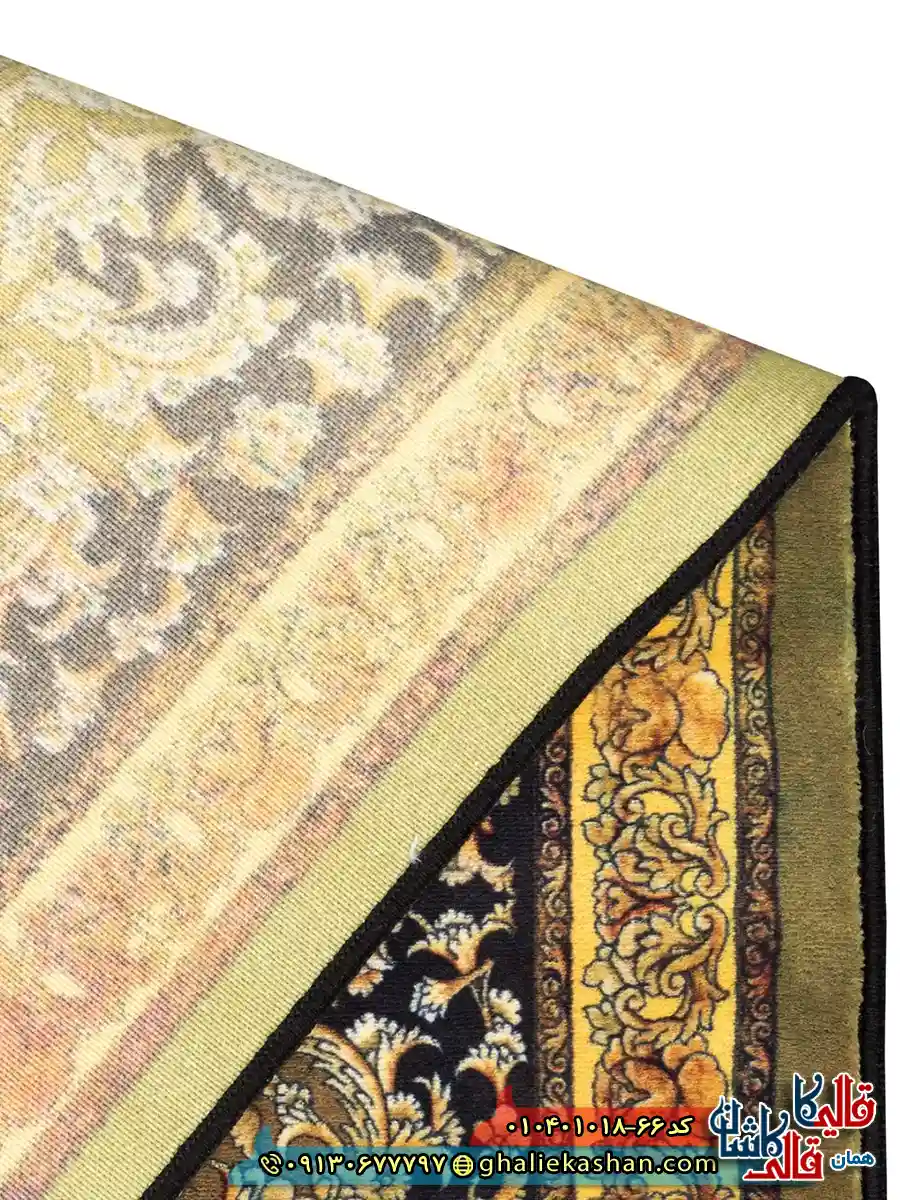 فرش وینتیج 1000 شانه طرح افشان شاه گل زمینه سبز طلایی کاشان نزدیک4