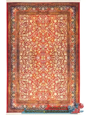 فرش وینتیج 1000 شانه طرح افشان شاه گل زمینه قرمز طلایی کاشان اصلی