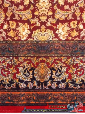 فرش وینتیج 1000 شانه طرح افشان شاه گل زمینه قرمز طلایی کاشان نزدیک