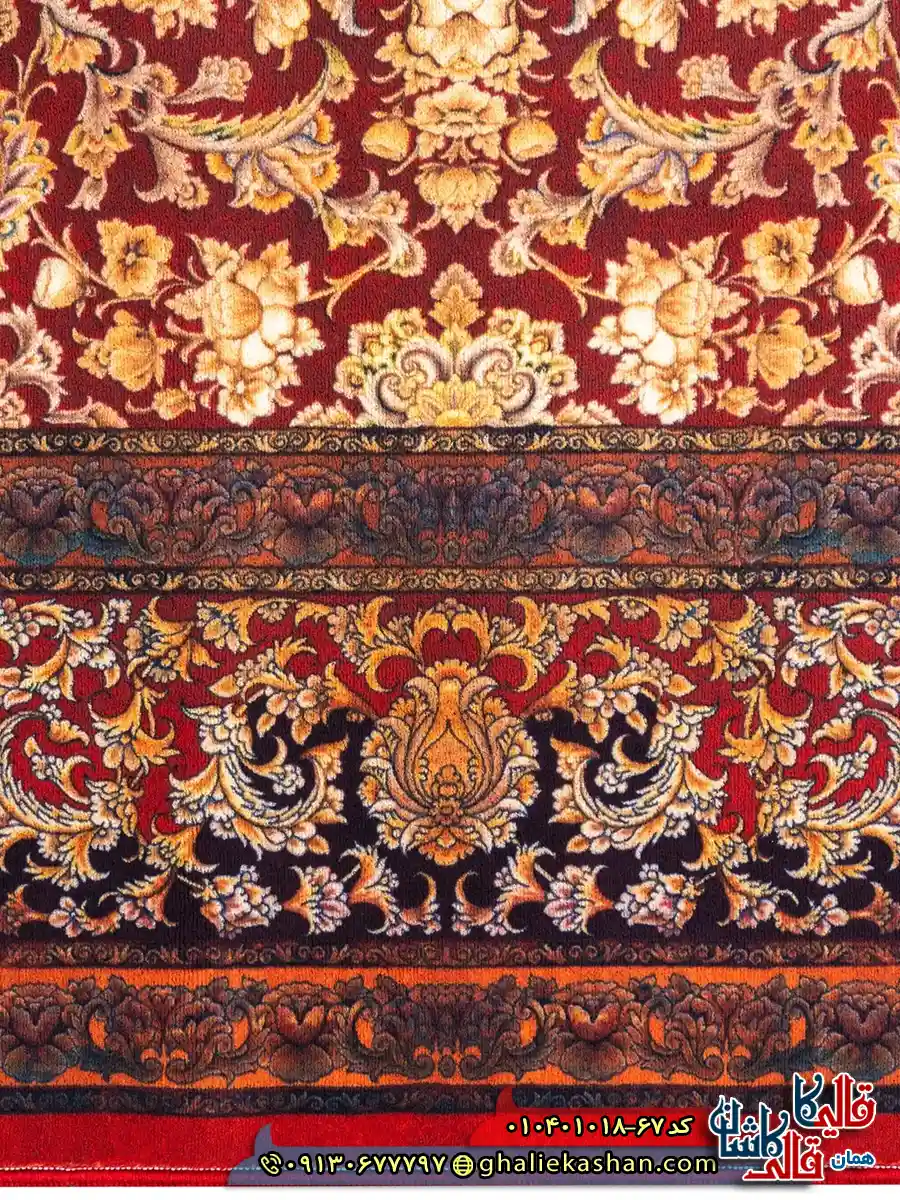 فرش وینتیج 1000 شانه طرح افشان شاه گل زمینه قرمز طلایی کاشان نزدیک