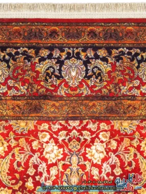 فرش وینتیج 1000 شانه طرح افشان شاه گل زمینه قرمز طلایی کاشان نزدیک2