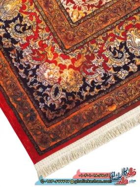 فرش وینتیج 1000 شانه طرح افشان شاه گل زمینه قرمز طلایی کاشان نزدیک3