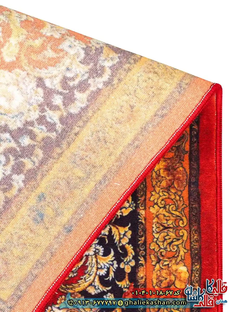 فرش وینتیج 1000 شانه طرح افشان شاه گل زمینه قرمز طلایی کاشان نزدیک4
