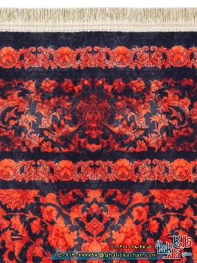 فرش وینتیج 1000 شانه طرح افشان شاه گل زمینه مشکی قرمز کاشان نزدیک