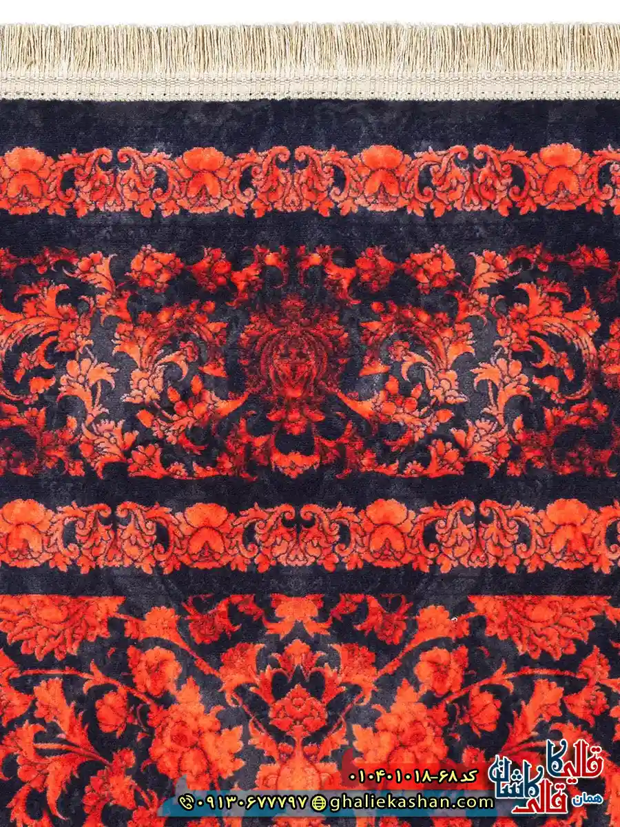 فرش وینتیج 1000 شانه طرح افشان شاه گل زمینه مشکی قرمز کاشان نزدیک