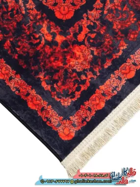 فرش وینتیج 1000 شانه طرح افشان شاه گل زمینه مشکی قرمز کاشان نزدیک3