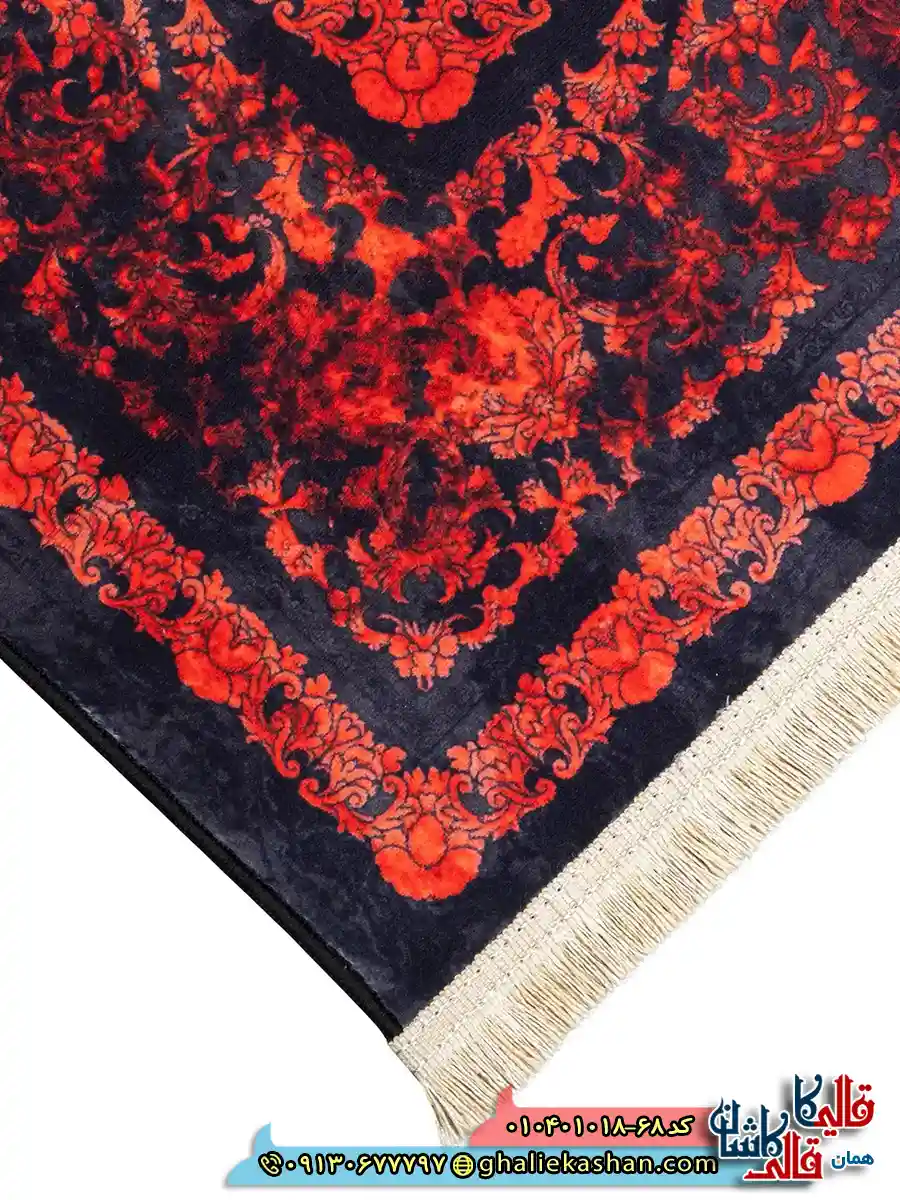فرش وینتیج 1000 شانه طرح افشان شاه گل زمینه مشکی قرمز کاشان نزدیک3