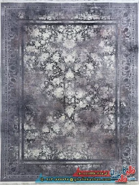 فرش وینتیج 1200 شانه طرح افشان برلین رنگ طوسی دودی روناسی گل برجسته کاشان