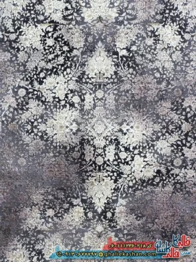 فرش وینتیج 1200 شانه طرح افشان برلین رنگ طوسی دودی روناسی گل برجسته کاشان زمینه