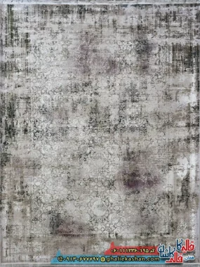 فرش وینتیج 1200 شانه طرح افشان سها رنگ قهوه ای نسکافه ای گل برجسته کاشان