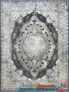 فرش وینتیج 1200 شانه طرح توسکا رنگ قهوه ای سبز گل برجسته کاشان