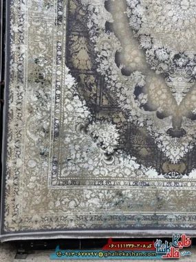 فرش وینتیج 1200 شانه طرح توسکا رنگ قهوه ای سبز گل برجسته کاشان حاشیه