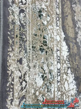 فرش وینتیج 1200 شانه طرح توسکا رنگ قهوه ای سبز گل برجسته کاشان نزدیک