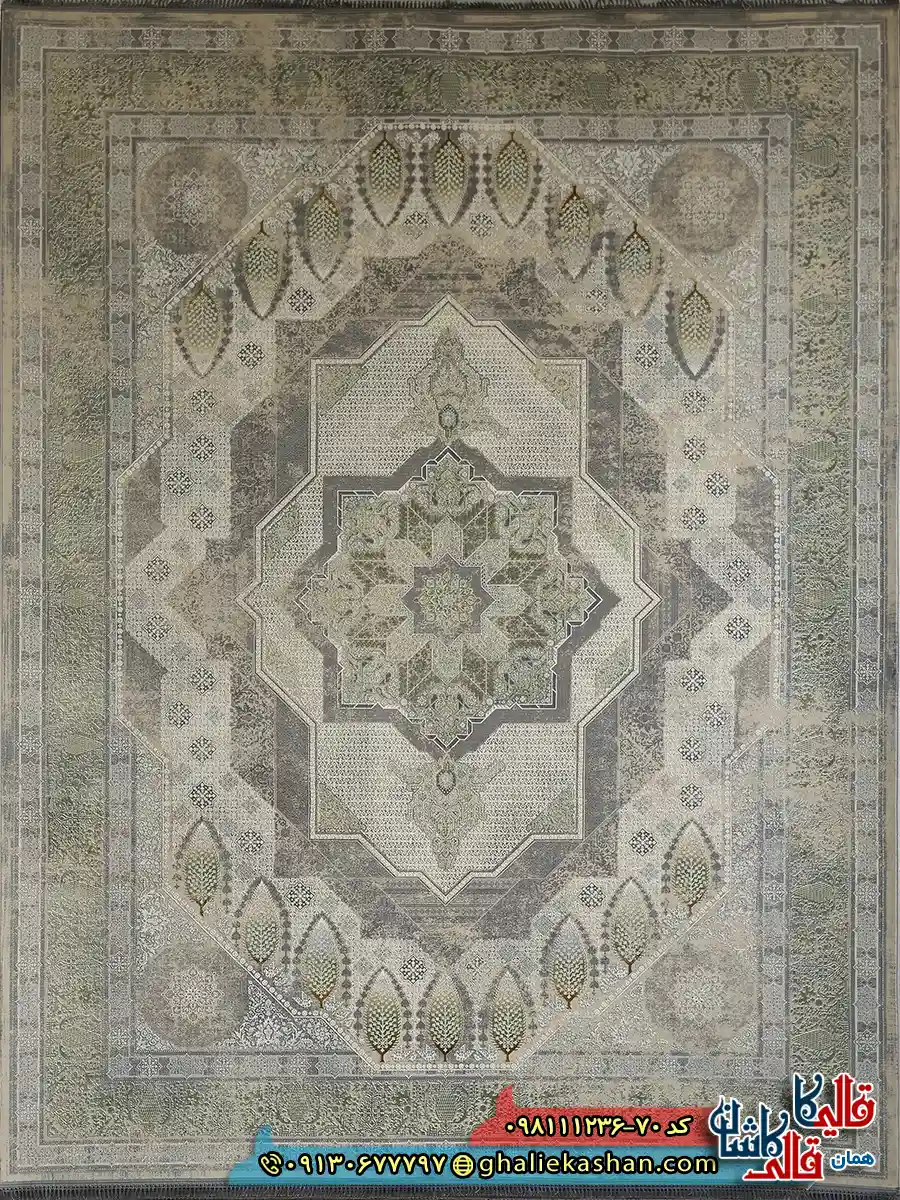 فرش وینتیج 1200 شانه طرح شازده رنگ کرم گل برجسته کاشان اصلی
