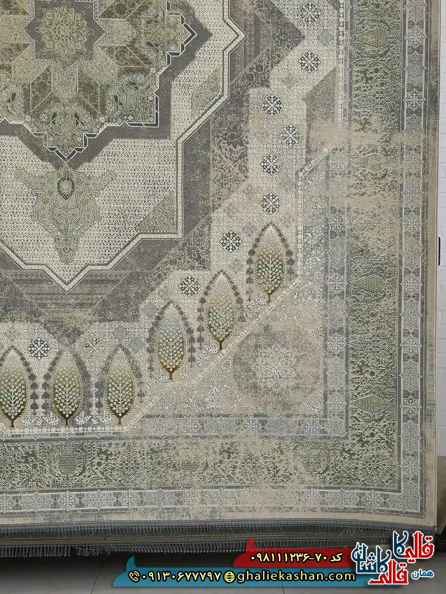فرش وینتیج 1200 شانه طرح شازده رنگ کرم گل برجسته کاشان حاشیه